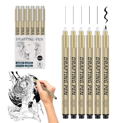 Caelura Fineliner Schwarz Stifte, 6 Stück Fineliner Stifte Set, Wasserfest Tuschestifte zum Zeichnen Skizzieren Technisches Zeichnung für Erwachsene und Kinder Schule Büro Einschulung Geschenke von Caelura