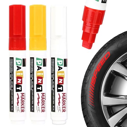Caelura Permanent Marker Wasserfest Stifte, 3 Farben Folienstift Permanent, Lackstift Weiß, Rot, Gelb für Steine Bemalen, Kunststoff, Holz, Metall,Keramik Tasse,Reifen Basteln DIY (8mm) von Caelura
