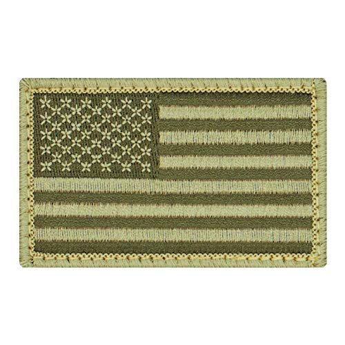Café Viereck ® Amerika USA Flaggen Patch Gestickt mit Klett - 8 cm x 5 cm (oliv grün tarn) von Café Viereck