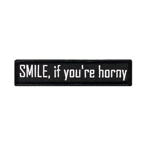 Café Viereck Klett-Patch, Smile if you're horny Patch, Lustiges Bundeswehr Fun-Patch Schwarz, 10 x 2 cm, Militär Funpatch mit Klettrückseite, Paintball Klettverschluss-Patch Café Viereck Klett-Patch, Smile if you're horny Patch, Lustiges Bundeswehr Fun-Patch Schwarz, 10 x 2 cm, Militär Funpatch mit Klettrückseite, Paintball Klettverschluss-Patch von Café Viereck