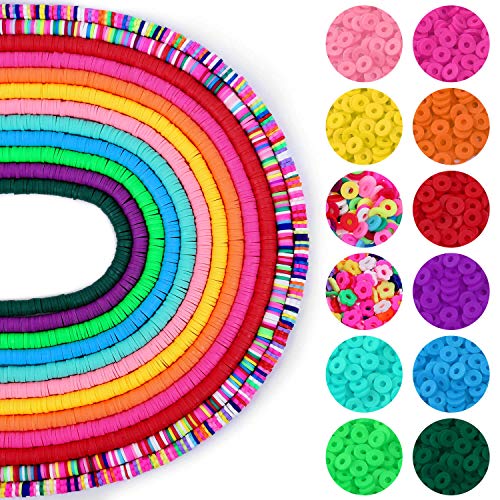 4560 Stücke Clay Perlen, Caffox 12 Farben Polymer Heishi Perlen 6mm Flache Perlen Tonperlen Bastelset Schmuckherstellungs Sets Für DIY Halskette Charm Armband Geschenk für Kinder Erwachsene von Caffox