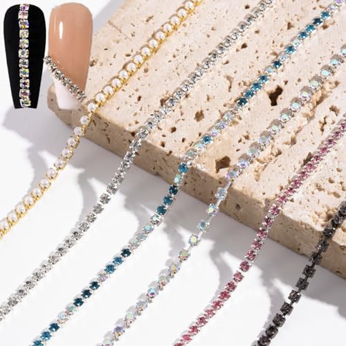 Cagzzee Nagelkette Charms - 6 Metallische Ketten Nagelanhänger - Bunte Edelstein-Ketten für Nagelkunst & DIY Cagzzee Nagelkette Charms - 6 Metallische Ketten Nagelanhänger - Bunte Edelstein-Ketten für Nagelkunst & DIY von Cagzzee