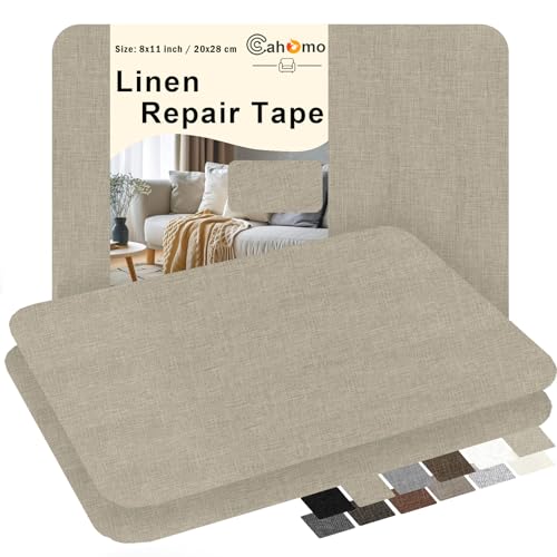 Cahomo Leinenstoff Patches Selbstklebend, 3 Stück 20x28 cm Leinen Reparatur Patches, Leinen Flicken Selbstklebend, für Sofas, Autositze, Vorhang Kopfteile, Rucksack Mittel beige grau von Cahomo