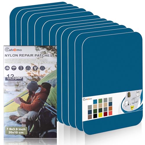 Cahomo Nylon Reparatur Patches, 12 Stück 20x10 cm Selbstklebender Wasserdichte Reparatur Patch, Daunenjacke Flicken Reparaturset，Nylon Flicken Selbstklebend, für Jacken, Zelte, Daunenjacke-Marineblau von Cahomo