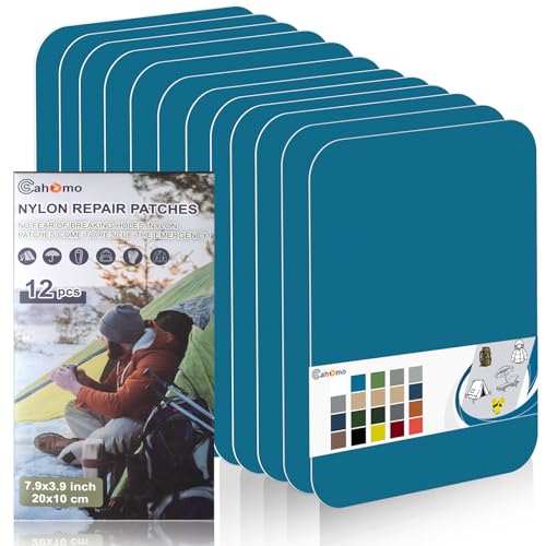 Cahomo Nylon Reparatur Patches, 12 Stück 20x10 cm Selbstklebender Wasserdichte Reparatur Patch, Daunenjacke Flicken Reparaturset，Nylon Flicken Selbstklebend, für Jacken, Zelte, Daunenjacke-Blau von Cahomo