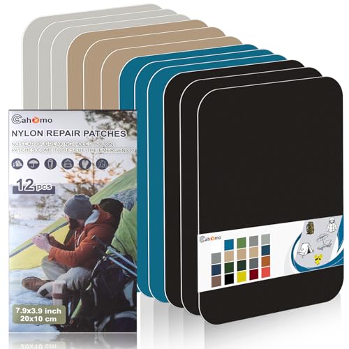 Cahomo Nylon Reparatur Patches, 12 Stück 20x10 cm Selbstklebender Wasserdichte Reparatur Patch, Daunenjacke Flicken Reparaturset，Nylon Flicken Selbstklebend, für Jacken, Zelte, Daunenjacke-Farbsatz B von Cahomo