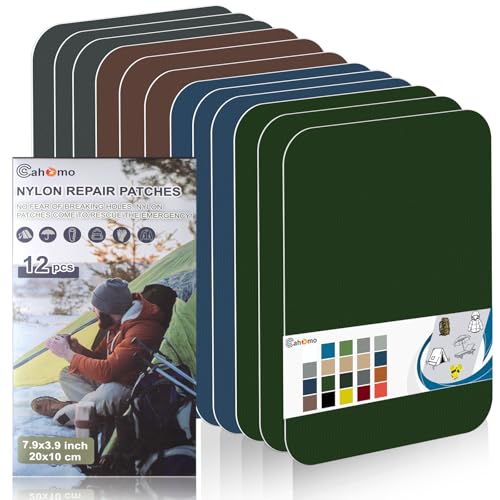 Cahomo Nylon Reparatur Patches, 12 Stück 20x10 cm Selbstklebender Wasserdichte Reparatur Patch, Daunenjacke Flicken Reparaturset，Nylon Flicken Selbstklebend, für Jacken, Zelte, Daunenjacke-Farbsatz A von Cahomo