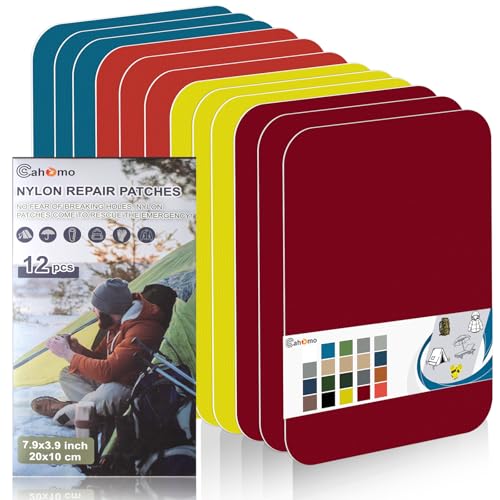 Cahomo Nylon Reparatur Patches, 12 Stück 20x10 cm Selbstklebender Wasserdichte Reparatur Patch, Daunenjacke Flicken Reparaturset，Nylon Flicken Selbstklebend, für Jacken, Zelte, Daunenjacke-Farbsatz C von Cahomo
