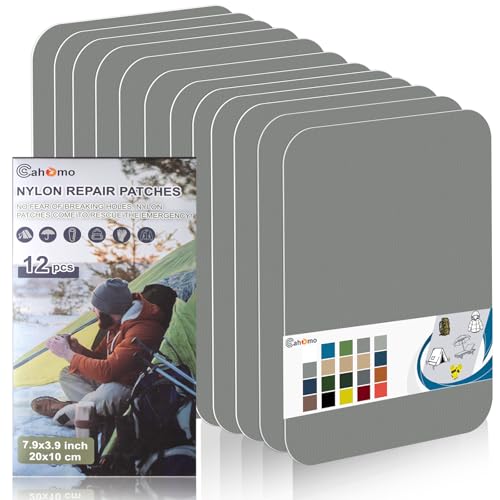 Cahomo Nylon Reparatur Patches, 12 Stück 20x10 cm Selbstklebender Wasserdichte Reparatur Patch, Daunenjacke Flicken Reparaturset，Nylon Flicken Selbstklebend, für Jacken, Zelte, Daunenjacke-Grau von Cahomo