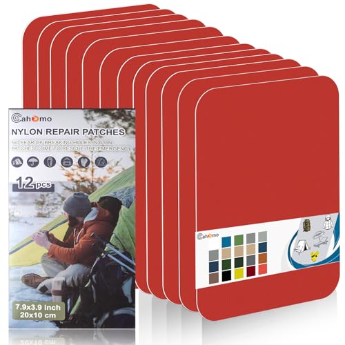 Cahomo Nylon Reparatur Patches, 12 Stück 20x10 cm Selbstklebender Wasserdichte Reparatur Patch, Daunenjacke Flicken Reparaturset，Nylon Flicken Selbstklebend, für Jacken, Zelte, Daunenjacke-Orange von Cahomo