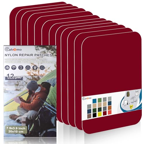 Cahomo Nylon Reparatur Patches, 12 Stück 20x10 cm Selbstklebender Wasserdichte Reparatur Patch, Daunenjacke Flicken Reparaturset，Nylon Flicken Selbstklebend, für Jacken, Zelte, Daunenjacke-Rot von Cahomo
