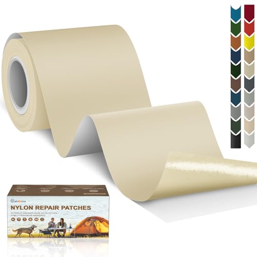 Cahomo Nylon Reparatur Patches, 7.6x200 cm Selbstklebender Wasserdichte Reparatur Patch, Daunenjacke Flicken Reparaturset，Nylon Flicken Selbstklebend, für Jacken, Zelte, Daunenjacke-Beige Gelb von Cahomo