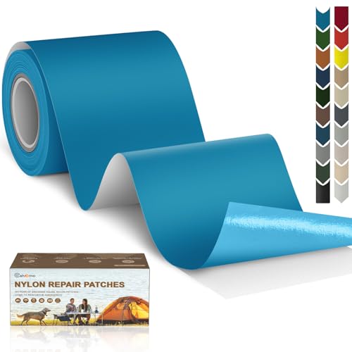 Cahomo Nylon Reparatur Patches, 7.6x200 cm Selbstklebender Wasserdichte Reparatur Patch, Daunenjacke Flicken Reparaturset，Nylon Flicken Selbstklebend, für Jacken, Zelte, Daunenjacke-Blau von Cahomo