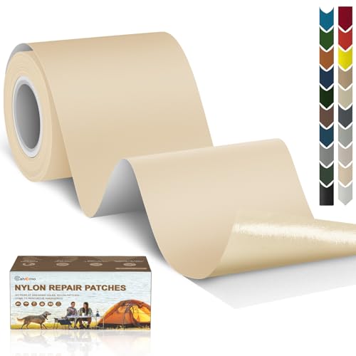Cahomo Nylon Reparatur Patches, 7.6x200 cm Selbstklebender Wasserdichte Reparatur Patch, Daunenjacke Flicken Reparaturset，Nylon Flicken Selbstklebend, für Jacken, Zelte, Daunenjacke-Dunkelbeige von Cahomo