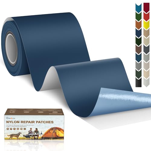 Cahomo Nylon Reparatur Patches, 7.6x200 cm Selbstklebender Wasserdichte Reparatur Patch, Daunenjacke Flicken Reparaturset，Nylon Flicken Selbstklebend, für Jacken, Zelte, Daunenjacke-Dunkelblau von Cahomo