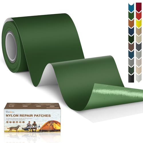 Cahomo Nylon Reparatur Patches, 7.6x200 cm Selbstklebender Wasserdichte Reparatur Patch, Daunenjacke Flicken Reparaturset，Nylon Flicken Selbstklebend, für Jacken, Zelte, Daunenjacke-Dunkelgrün von Cahomo