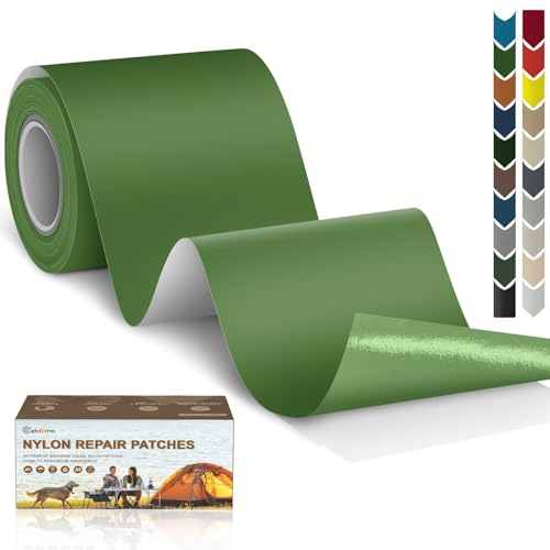 Cahomo Nylon Reparatur Patches, 7.6x200 cm Selbstklebender Wasserdichte Reparatur Patch, Daunenjacke Flicken Reparaturset，Nylon Flicken Selbstklebend, für Jacken, Zelte, Daunenjacke-Grasgrün von Cahomo