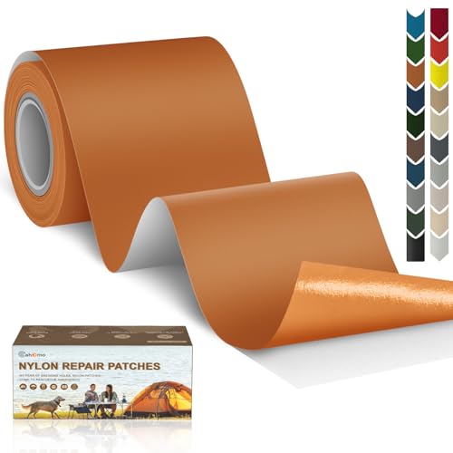 Cahomo Nylon Reparatur Patches, 7.6x200 cm Selbstklebender Wasserdichte Reparatur Patch, Daunenjacke Flicken Reparaturset，Nylon Flicken Selbstklebend, für Jacken, Zelte, Daunenjacke-Hellbraun von Cahomo
