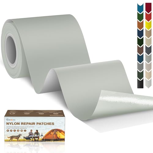 Cahomo Nylon Reparatur Patches, 7.6x200 cm Selbstklebender Wasserdichte Reparatur Patch, Daunenjacke Flicken Reparaturset，Nylon Flicken Selbstklebend, für Jacken, Zelte, Daunenjacke-Hellgrau von Cahomo