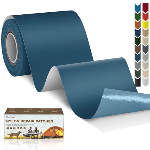Cahomo Nylon Reparatur Patches, 7.6x200 cm Selbstklebender Wasserdichte Reparatur Patch, Daunenjacke Flicken Reparaturset，Nylon Flicken Selbstklebend, für Jacken, Zelte, Daunenjacke-Marineblau von Cahomo