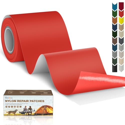 Cahomo Nylon Reparatur Patches, 7.6x200 cm Selbstklebender Wasserdichte Reparatur Patch, Daunenjacke Flicken Reparaturset，Nylon Flicken Selbstklebend, für Jacken, Zelte, Daunenjacke-Orange von Cahomo