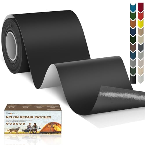 Cahomo Nylon Reparatur Patches, 7.6x200 cm Selbstklebender Wasserdichte Reparatur Patch, Daunenjacke Flicken Reparaturset，Nylon Flicken Selbstklebend, für Jacken, Zelte, Daunenjacke-Schwarz von Cahomo