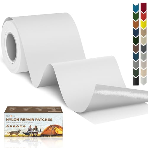 Cahomo Nylon Reparatur Patches, 7.6x200 cm Selbstklebender Wasserdichte Reparatur Patch, Daunenjacke Flicken Reparaturset，Nylon Flicken Selbstklebend, für Jacken, Zelte, Daunenjacke-Weiß von Cahomo