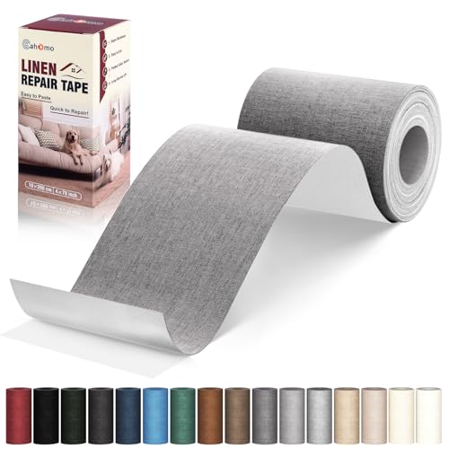 Cahomo Flicken Selbstklebend Stoff, Leinenstoff Patches Selbstklebend, 10x200 cm Leinen Reparatur Patches für Sofa, Autositze, Bootssitze, Bürostuhl, Vorhang - Grau von Cahomo