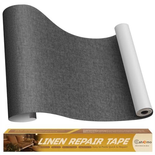 Cahomo Flicken Selbstklebend Stoff, Leinenstoff Patches Selbstklebend, 40x230 cm Leinen Reparatur Patches für Sofa, Autositze, Bootssitze, Bürostuhl, Vorhang - Dunkelgrau von Cahomo