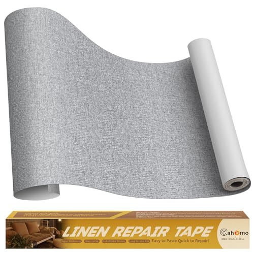 Flicken Selbstklebend Stoff, Cahomo Leinenstoff Patches Selbstklebend, 40x230 cm Leinen Reparatur Patches für Sofa, Autositze, Bootssitze, Bürostuhl, Vorhang - Grau von Cahomo