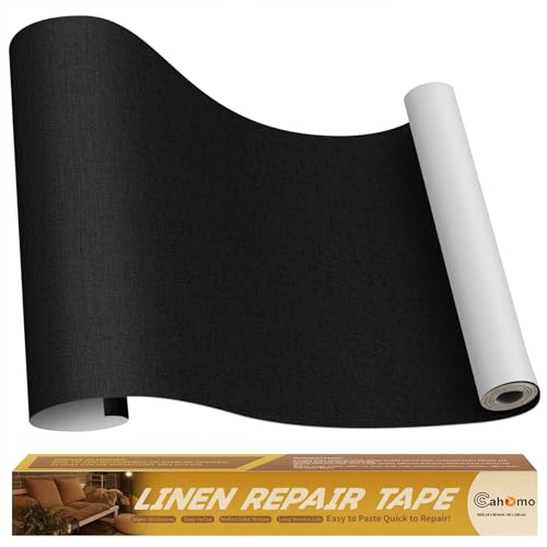 Cahomo Flicken Selbstklebend Stoff, Leinenstoff Patches Selbstklebend, 40x230 cm Leinen Reparatur Patches für Sofa, Autositze, Bootssitze, Bürostuhl, Vorhang - Schwarz von Cahomo