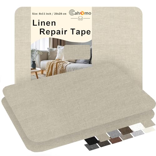 Cahomo Leinenstoff Patches Selbstklebend, 3 Stück 20x28 cm Leinen Reparatur Patches, Leinen Flicken Selbstklebend, für Sofas, Autositze, Vorhang Kopfteile, Rucksack Beige grau von Cahomo