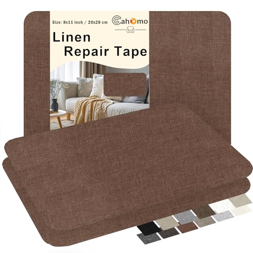 Leinenstoff Patches Selbstklebend, 3 Stück 20x28 cm Leinen Reparatur Patches, Leinen Flicken Selbstklebend, für Sofas, Autositze, Vorhang Kopfteile, Rucksack Braun von Cahomo