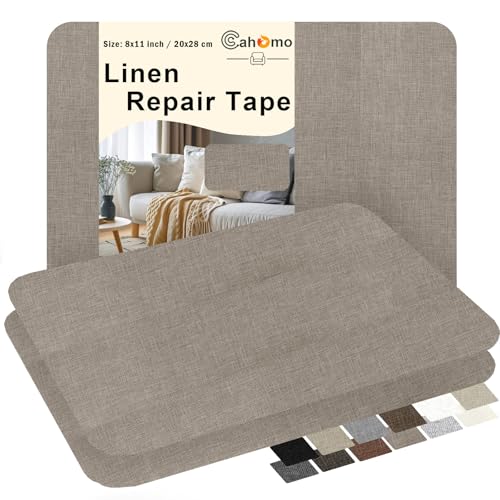 Leinenstoff Patches Selbstklebend, 3 Stück 20x28 cm Leinen Reparatur Patches, Leinen Flicken Selbstklebend, für Sofas, Autositze, Vorhang Kopfteile, Rucksack Dunkel beige grau von Cahomo