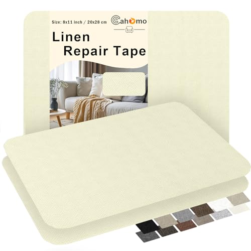 Leinenstoff Patches Selbstklebend, 3 Stück 20x28 cm Leinen Reparatur Patches, Leinen Flicken Selbstklebend, für Sofas, Autositze, Vorhang Kopfteile, Rucksack Elfenbeinweiß von Cahomo
