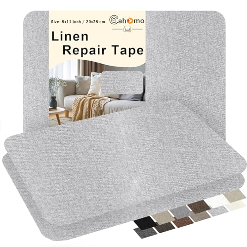 Leinenstoff Patches Selbstklebend, 3 Stück 20x28 cm Leinen Reparatur Patches, Leinen Flicken Selbstklebend, für Sofas, Autositze, Vorhang Kopfteile, Rucksack Grau von Cahomo