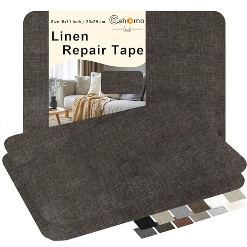 Leinenstoff Patches Selbstklebend, 3 Stück 20x28 cm Leinen Reparatur Patches, Leinen Flicken Selbstklebend, für Sofas, Autositze, Vorhang Kopfteile, Rucksack Kaffee braun von Cahomo
