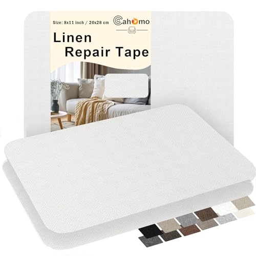 Leinenstoff Patches Selbstklebend, 3 Stück 20x28 cm Leinen Reparatur Patches, Leinen Flicken Selbstklebend, für Sofas, Autositze, Vorhang Kopfteile, Rucksack Weiß von Cahomo