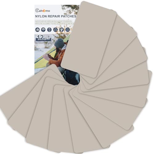 Nylon Reparatur Patches, Cahomo 12 Stück 20x10 cm Selbstklebender Wasserdichte Reparatur Patch, Daunenjacke Flicken Reparaturset，Nylon Flicken Selbstklebend, für Jacken, Zelte, Daunenjacke-Beige von Cahomo