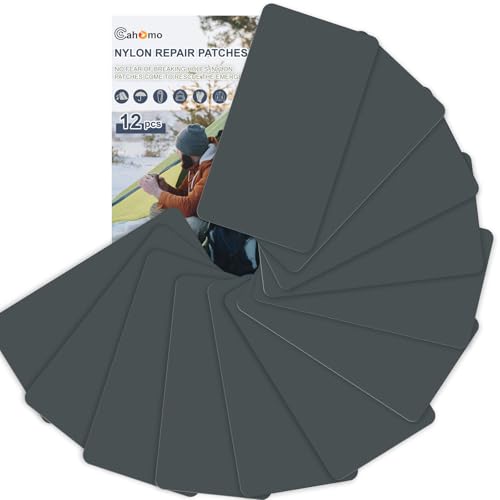 Nylon Reparatur Patches, Cahomo 12 Stück 20x10 cm Selbstklebender Wasserdichte Reparatur Patch, Daunenjacke Flicken Reparaturset，Nylon Flicken Selbstklebend, für Jacken, Zelte, Daunenjacke-Dunkelgrau von Cahomo