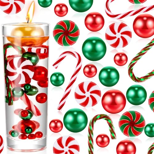 CaiTang 10065 Stück Schwebende Weihnachtsvasenfüller, Weihnachts Vasenfüller,Schwimmende Perlen,Zuckerstange und runde Bonbons aus Plastik, für Vasenfüller Schwimmende Weihnachten Deko von CaiTang