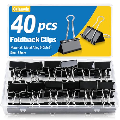 40 Stück Schwarz Foldback Klammern Set,Caianwin 32mm Binder Clips Metall Büroklammern Vielzweckklammern,Dokumenten Clips Papierklammern Metall für Schule Bürobedarf Briefpapier Notizen 40 Stück Schwarz Foldback Klammern Set,Caianwin 32mm Binder Clips Metall Büroklammern Vielzweckklammern,Dokumenten Clips Papierklammern Metall für Schule Bürobedarf Briefpapier Notizen von Caianwin