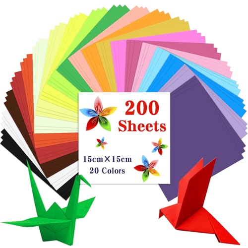 Caianwin 200 Blatt Origami Papier 15 x 15 cm Faltpapier 20 Farben Papier Quadratisch für Haus und Schule, Kunstprojekte und Partys handgemachte diy Origami von Caianwin