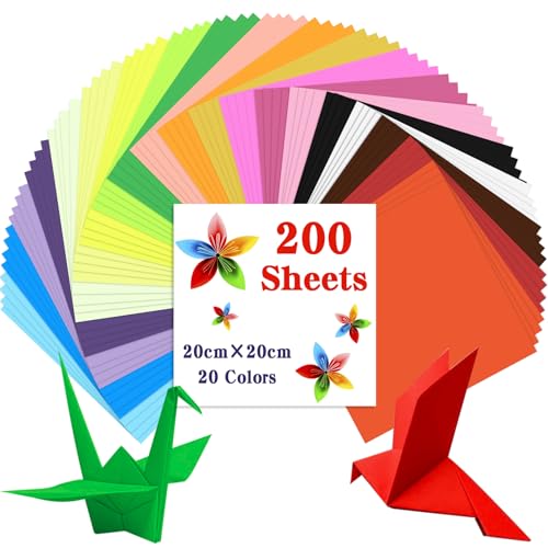 Caianwin 200 Blatt Origami Papier 20 x 20 cm Faltpapier 20 Farben Papier Quadratisch für Haus und Schule, Kunstprojekte und Partys handgemachte diy Origami von Caianwin