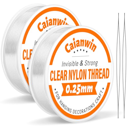 Caianwin 200m Nylonschnur 0.25mm Klarer Nylonfaden Unsichtbare Faden Reißfest Unsichtbare Faden Durchsichtige Schnur mit Perlennadel für Hängende Dekorationen, Armbänder, Schmuckherstellung von Caianwin