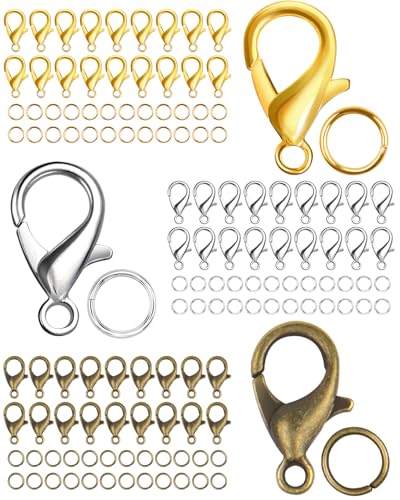 450Stück Kettenverschluss set 3 Farben 150 Armband Verschlüsse und 200 Biegeringe, Ketten Verschlüsse, Schmuck Verschlüsse, Halsketten Verschlüsse für DIY, Schmuckherstellung, Rucksack von Caianwin