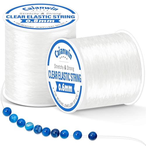 Caianwin Elastisches Band für Armbänder 0.6mm und 0.8mm 100m/Spool Elastische Schmuckfaden Set, Gummiband für Armbänder Transparente Schmuckfaden für Armbänder Basteln Schnüre & Fäden von Caianwin