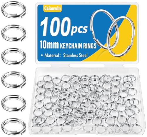 100 Stück Schlüsselringe 10mm, Caianwin Schlüsselring Klein Metall Rund Schlüsselanhänger Ring für Schlüssel,Halsketten,Armbänder,Ohrringe,Basteln, Ornamente und DIY von Caianwin