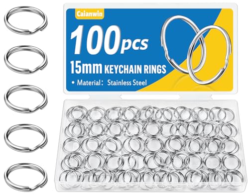 100 Stück Schlüsselringe 15mm, Caianwin Schlüsselring Metall Rund Schlüsselanhänger Ring für Schlüssel,Schlüsselanhänger Zubehör,Basteln,Ornamente und DIY von Caianwin
