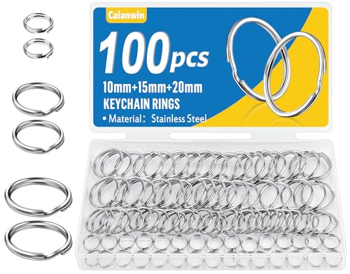 100 Stück Schlüsselringe 3 Größen (10mm/15mm/20mm), Caianwin DIY Schlüsselring Metall Rund Schlüsselanhänger Ring für Schlüssel,Schlüsselanhänger Zubehör,Basteln,Ornamente von Caianwin